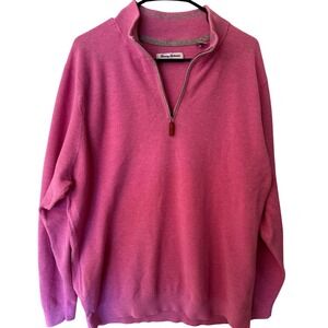Tommy Bahama IslandZone Mens XXL 2XL Pink 1/4 Zip Coolmax Sweater Pullover